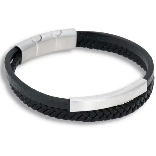 by Billgren Herr Smycken^Bracelet svart läder 2rad m gravyrplatta